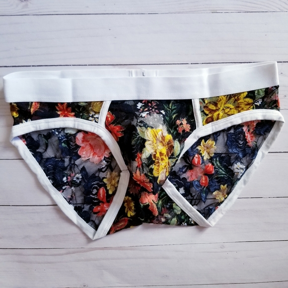 NWOT Men's Floral Sheer Pouch Briefs Panties Underwear Lingerie Sexy - Picture 3 of 10